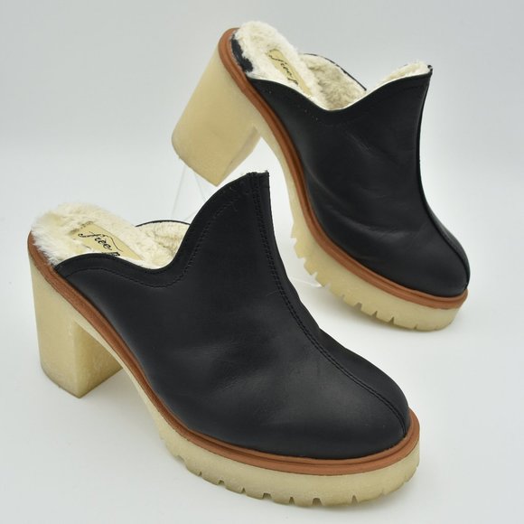 Free People Shoes - Free People James Cozy Faux Fur Lined Heeled Mules, Black/Tan, Size EU 37 (US 7)